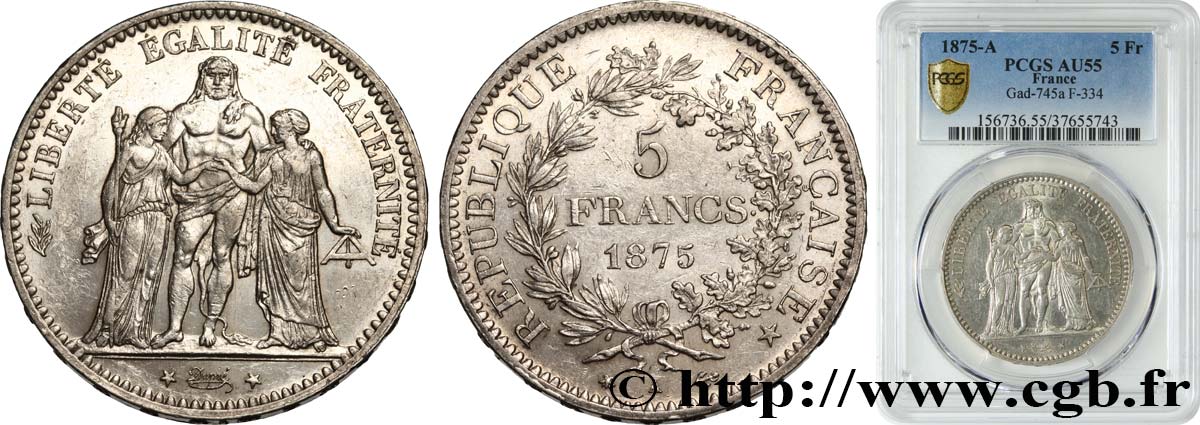 5 francs Hercule 1875 Paris F.334/15 VZ55 PCGS