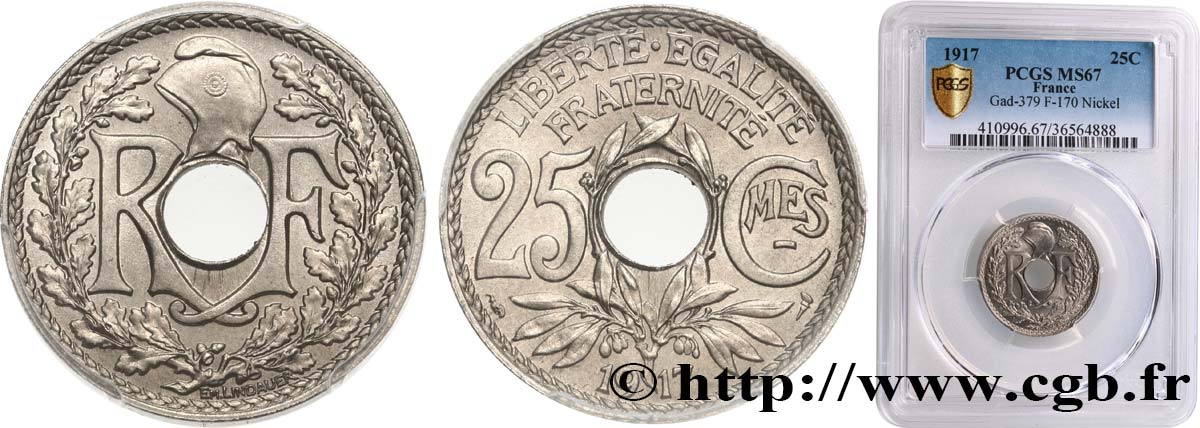 25 centimes Lindauer, Cmes souligné 1917  F.170/5 ST67 PCGS