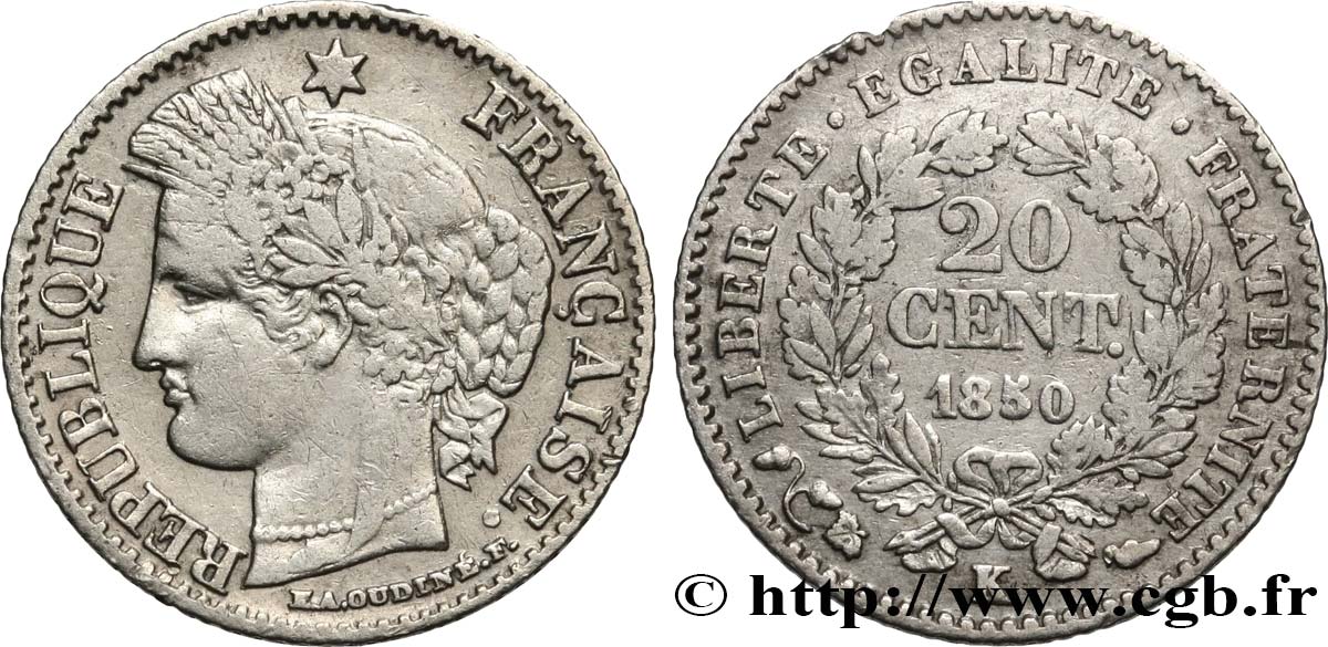 20 centimes Cérès, IIe République 1850 Bordeaux F.146/5 BC25 