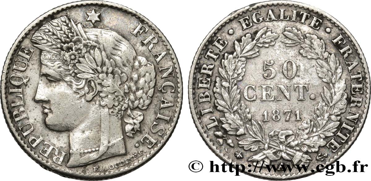 50 centimes Cérès, Troisième République 1871 Paris F.189/1 BB45 