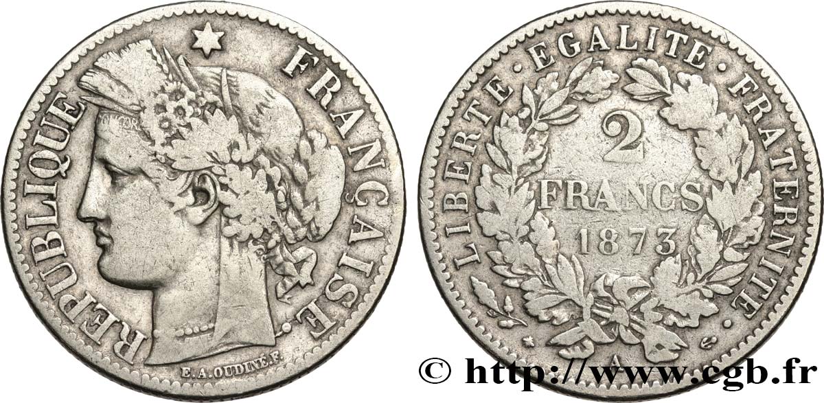 2 francs Cérès, avec légende 1873 Paris F.265/10 BC20 