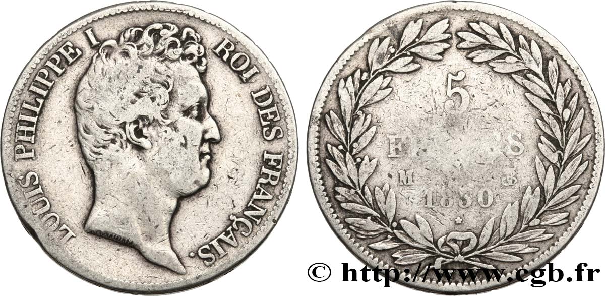5 francs type Tiolier avec le I, tranche en creux 1830 Toulouse F.315/9 BC20 