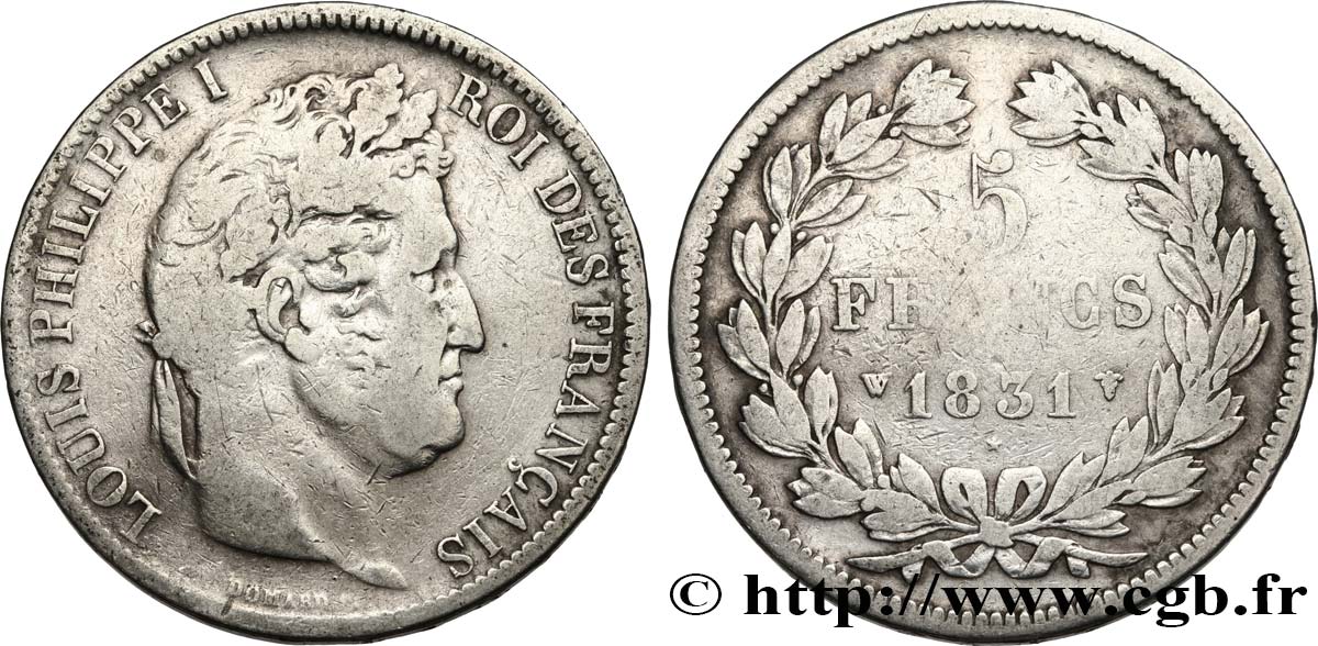5 francs Ier type Domard, tranche en relief 1831 Lille F.320/13 S15 