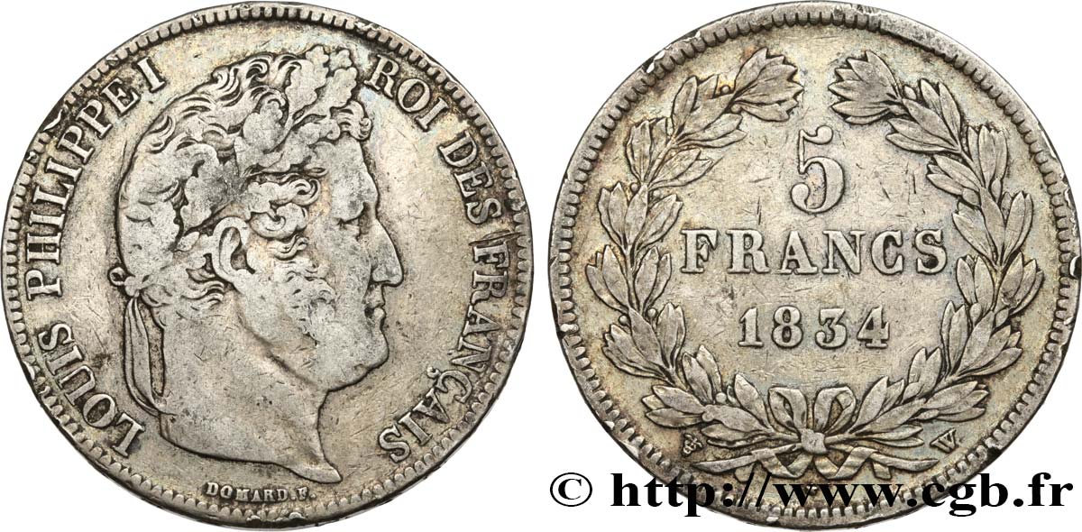 5 francs IIe type Domard 1834 Lille F.324/41 TB+ 