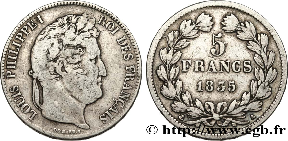 5 francs IIe type Domard 1835 Paris F.324/42 TB25 