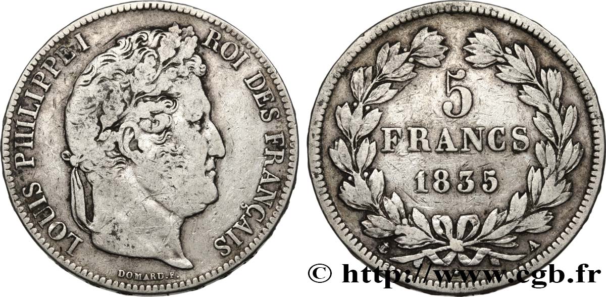 5 francs IIe type Domard 1835 Paris F.324/42 VF25 