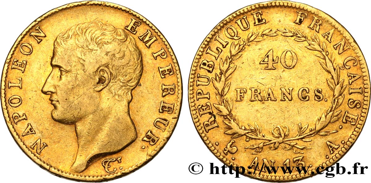 40 francs or Napoléon tête nue, Calendrier révolutionnaire 1805 Paris F.537/1 SS40 