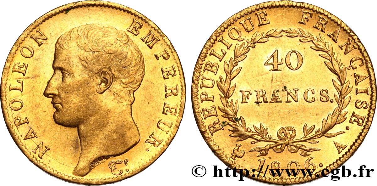 40 francs or Napoléon tête nue, Calendrier grégorien 1806 Paris F.538/1 BB53 
