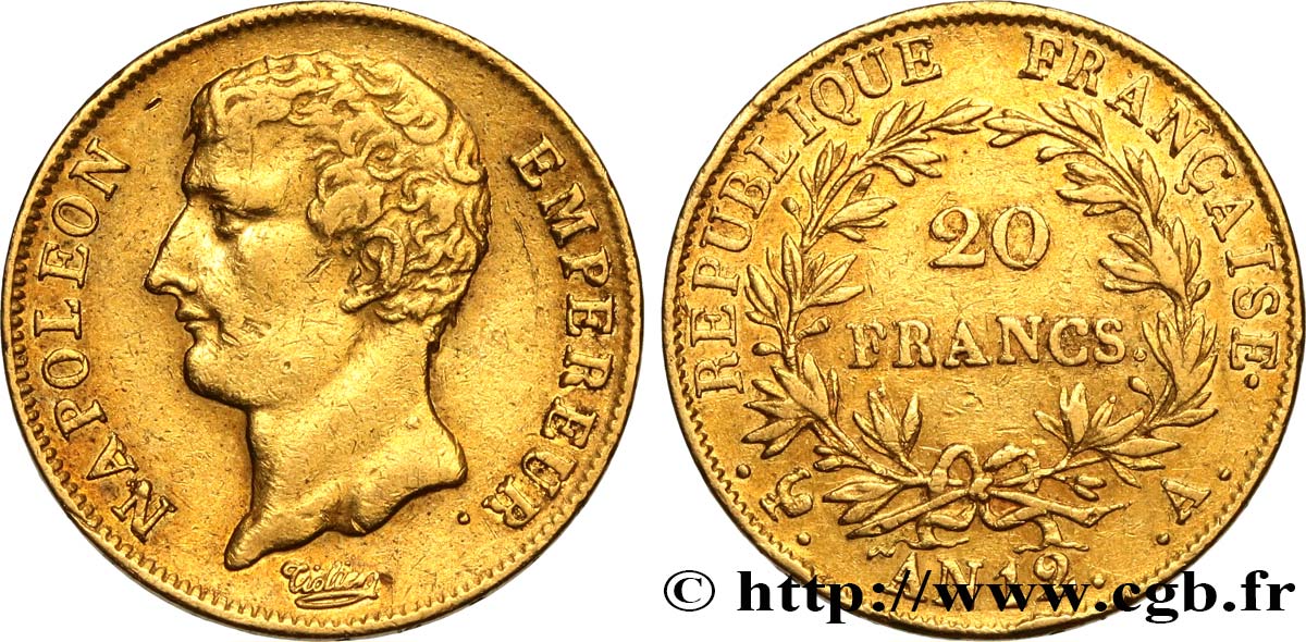 20 francs or Napoléon Empereur, buste intermédiaire 1804 Paris F.511/1 XF 