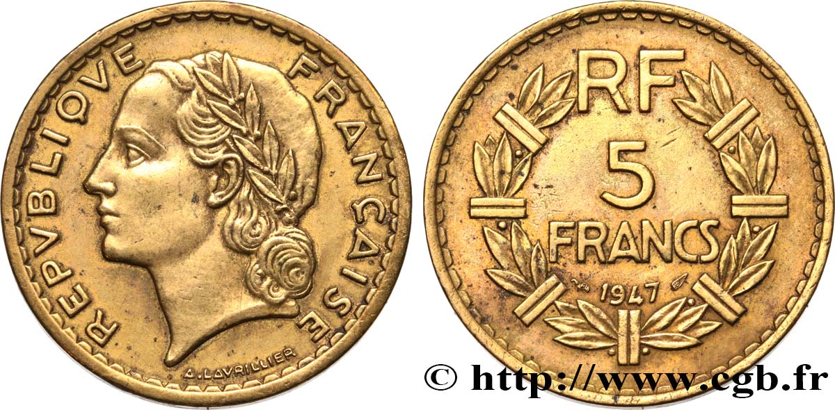 5 francs Lavrillier, bronze-aluminium 1947  F.337/9 TTB 