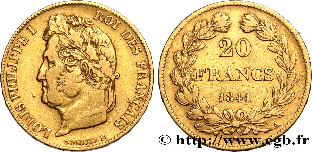 20 francs or Louis-Philippe, Domard 1841 Paris F.527/25 MBC40 