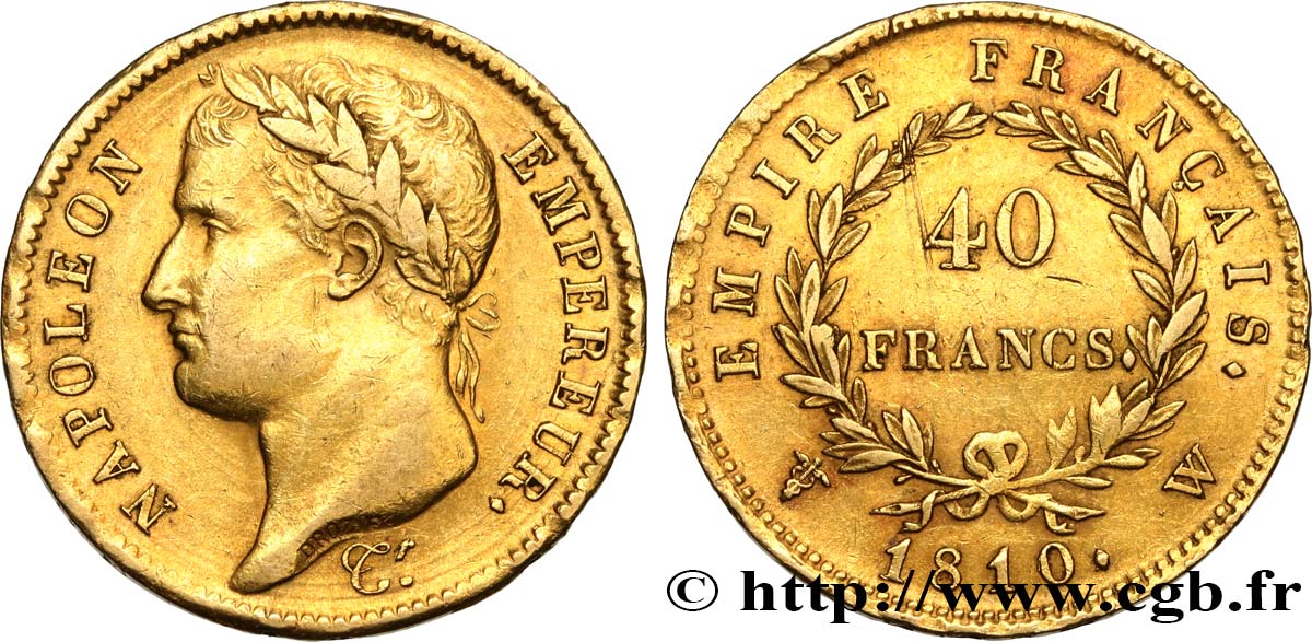 40 francs or Napoléon tête laurée, Empire français 1810 Lille F.541/5 TTB48 