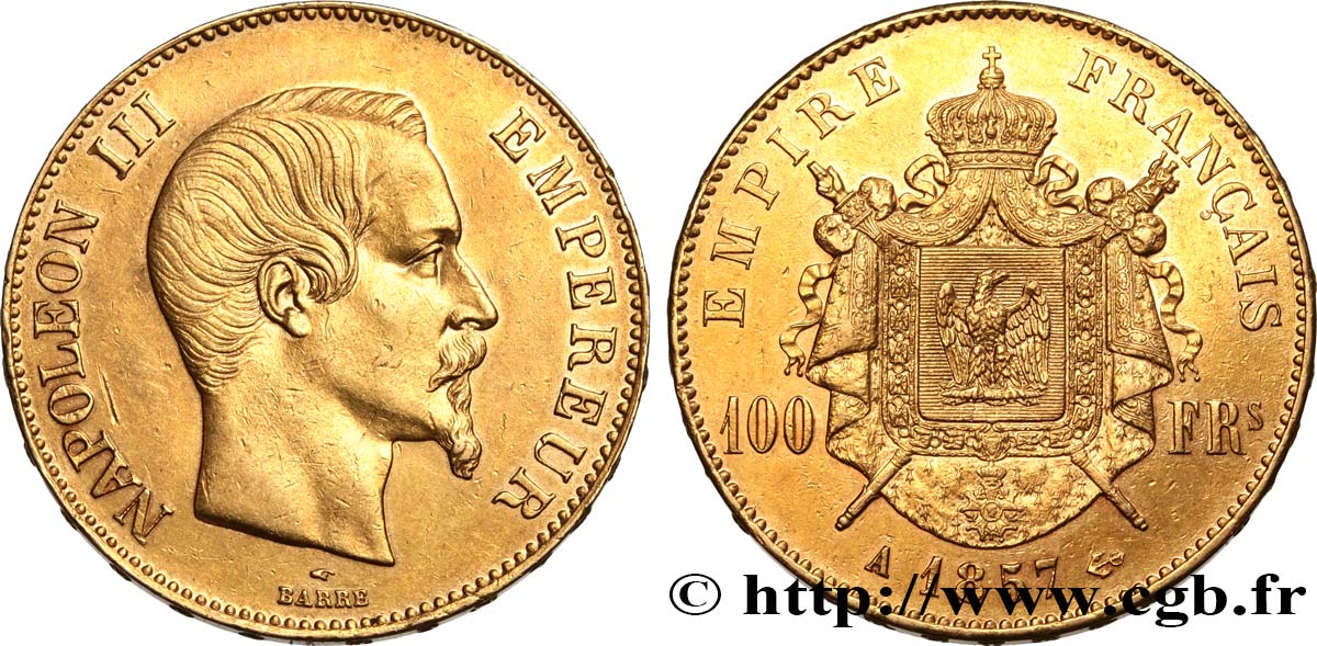 100 francs or Napoléon III, tête nue 1857 Paris F.550/4 TTB53 