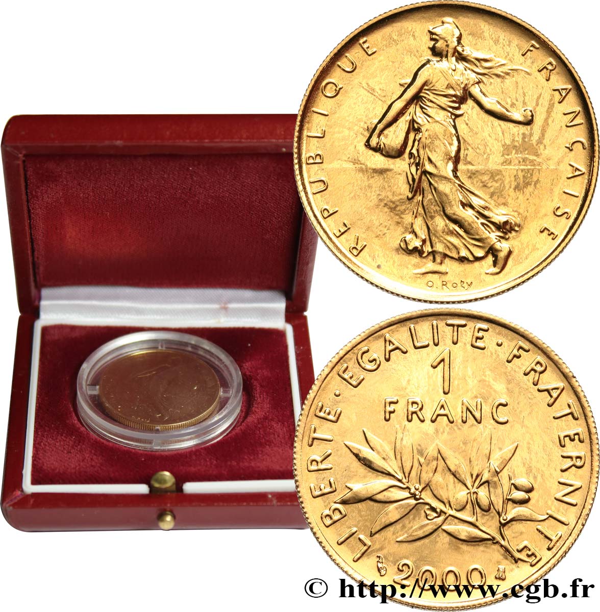 1 franc Semeuse Or, BU (Brillant Universel) 2000 Pessac F5.1007 1 ST 