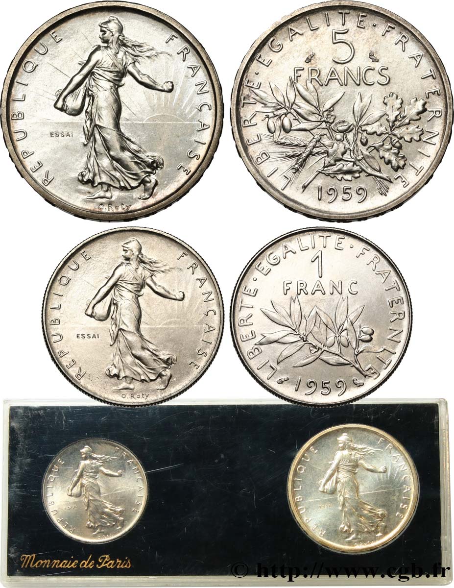 Boîte d essais de 5 francs et de 1 franc Semeuse 1959 Paris F.226/3 FDC 