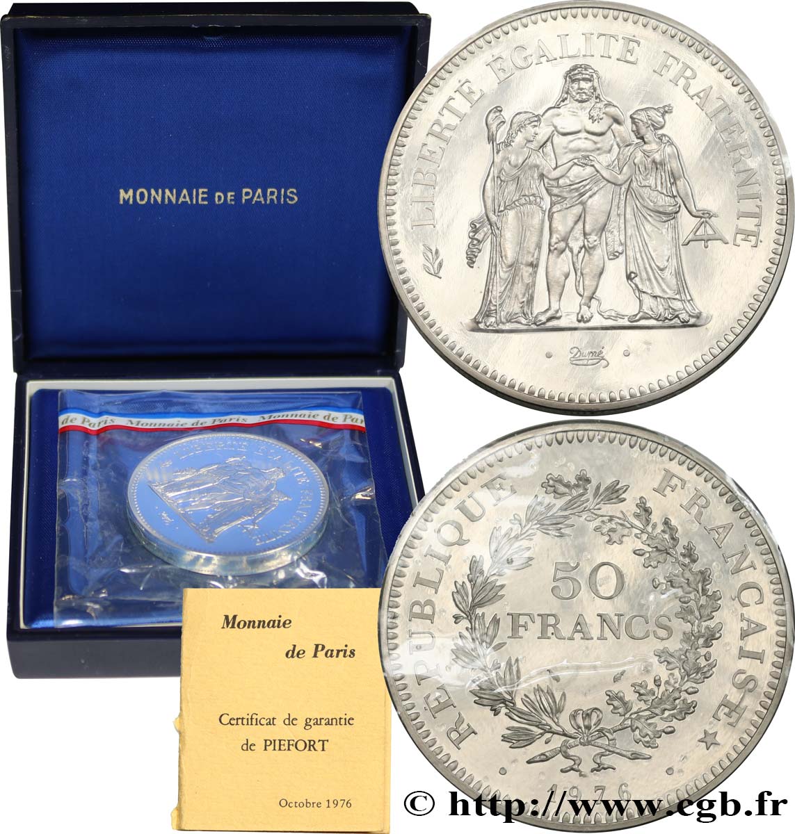Piéfort argent de 50 francs Hercule 1976  GEM.223 P1 MS 