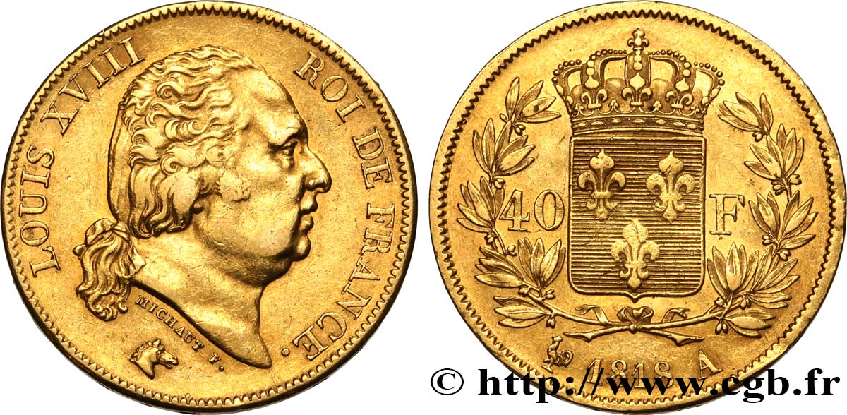 40 francs or Louis XVIII 1818 Paris F.542/7 BB50 