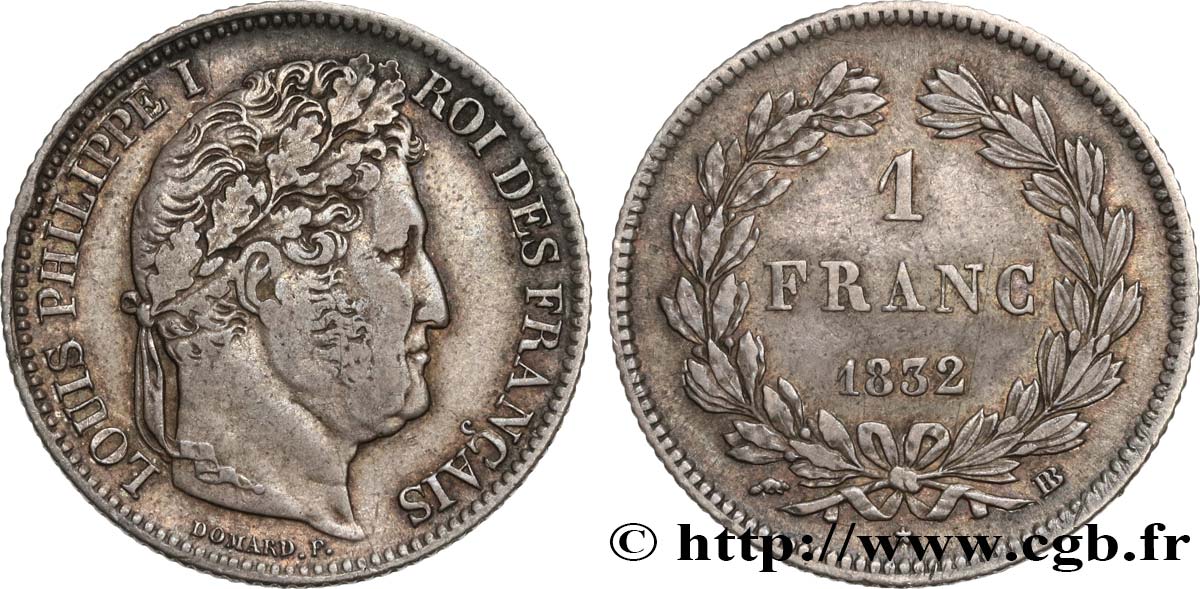 1 franc Louis-Philippe, couronne de chêne 1832 Strasbourg F.210/3 MBC45 