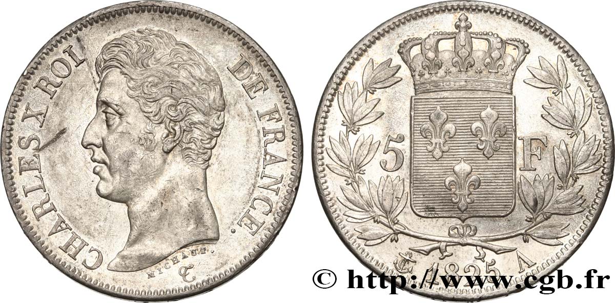 5 francs Charles X, 1er type, A inachevé 1825 Paris F.310/3 SPL55 