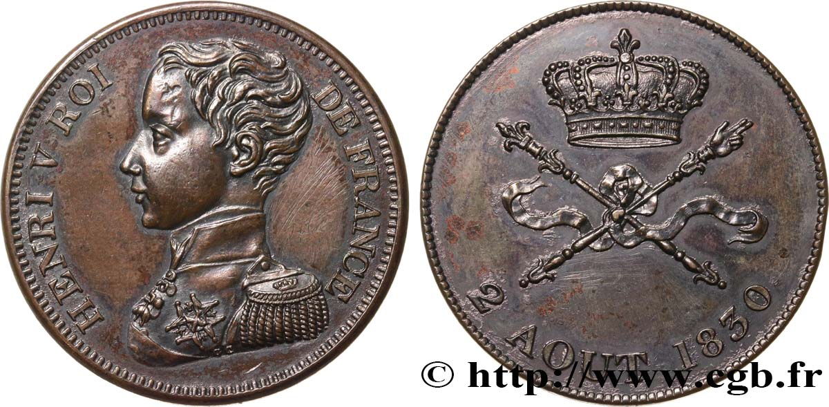 Module de 5 francs pour l’avènement d’Henri V 1830  VG.2687  AU 