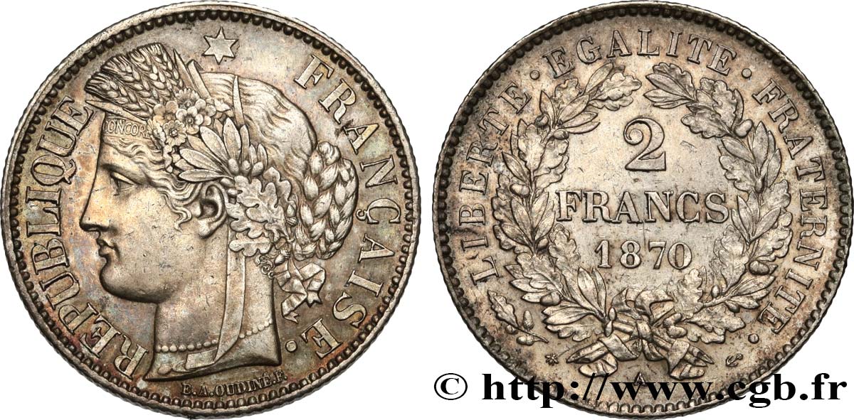 2 francs Cérès, avec légende 1870 Paris F.265/2 SPL58 