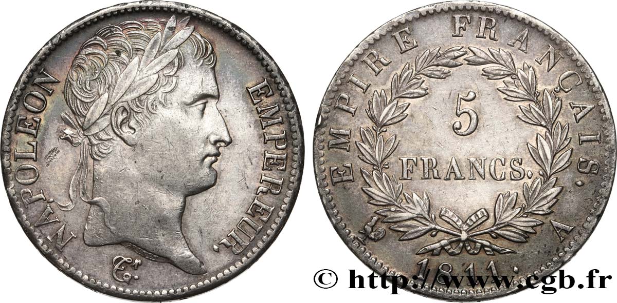5 francs Napoléon Empereur, Empire français 1811 Paris F.307/27 fVZ 