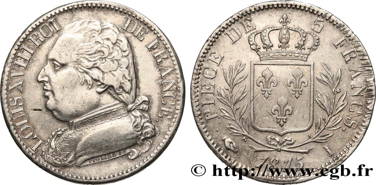 5 francs Louis XVIII, buste habillé 1815 Limoges F.308/20 XF 