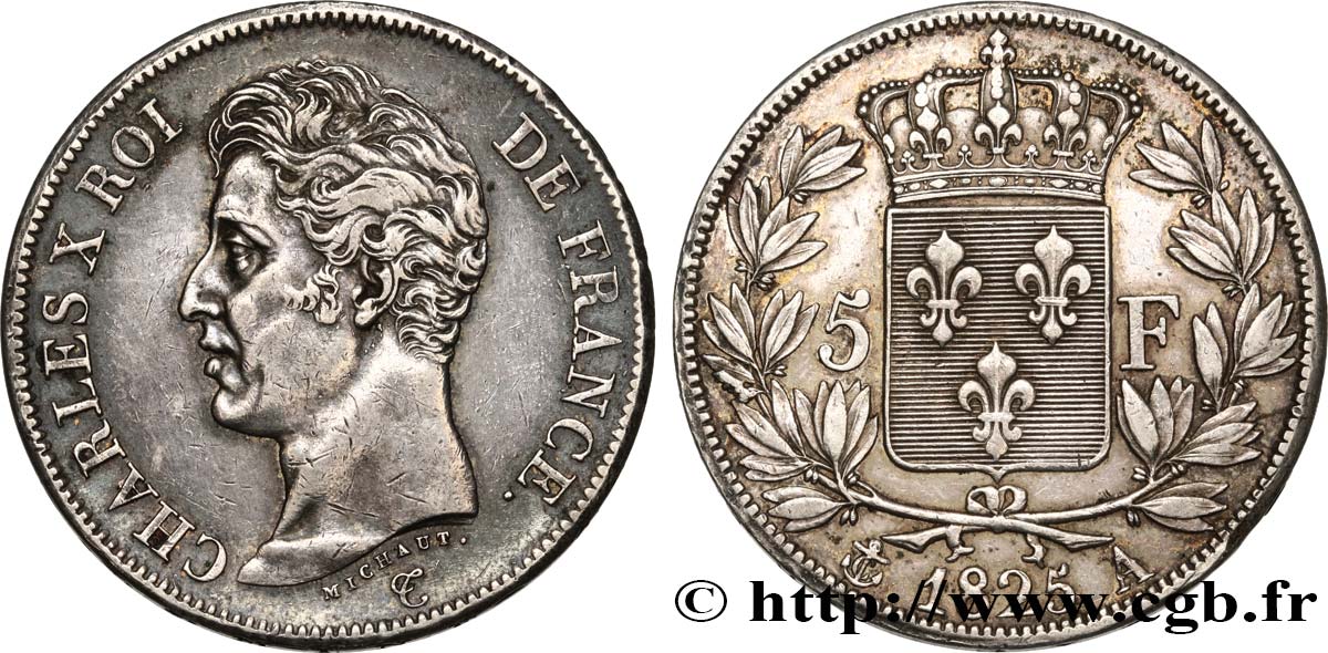 5 francs Charles X, 1er type 1825 Paris F.310/2 MBC48 