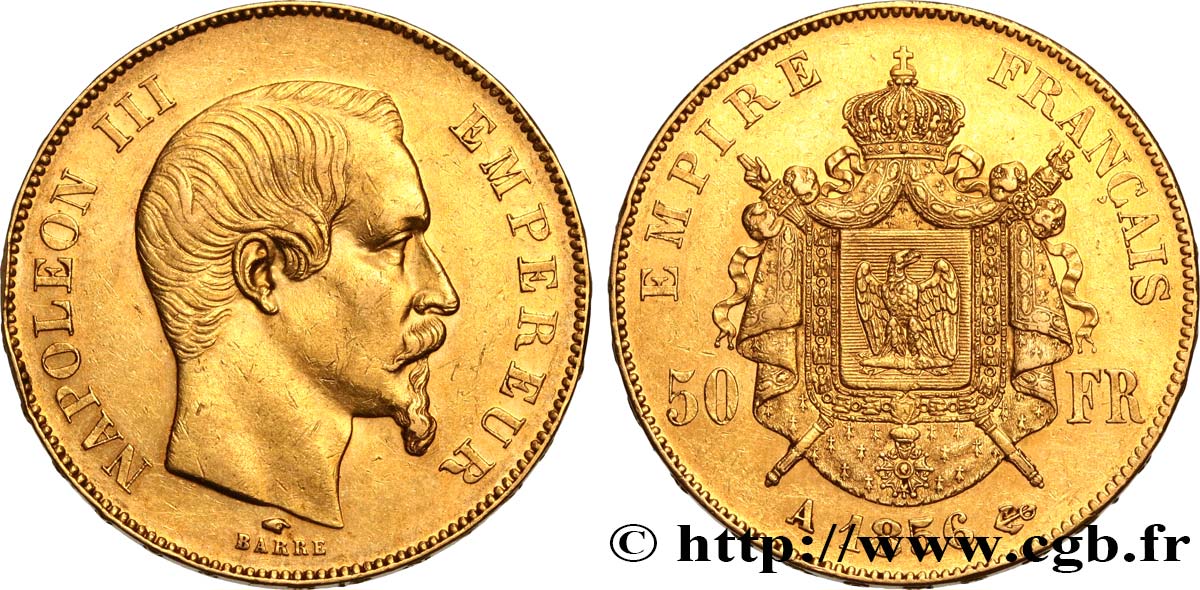 50 francs or Napoléon III, tête nue 1856 Paris F.547/3 SS50 