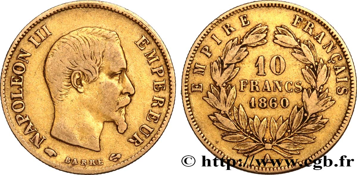 10 francs or Napoléon III, tête nue 1860 Paris F.506/9 BC25 
