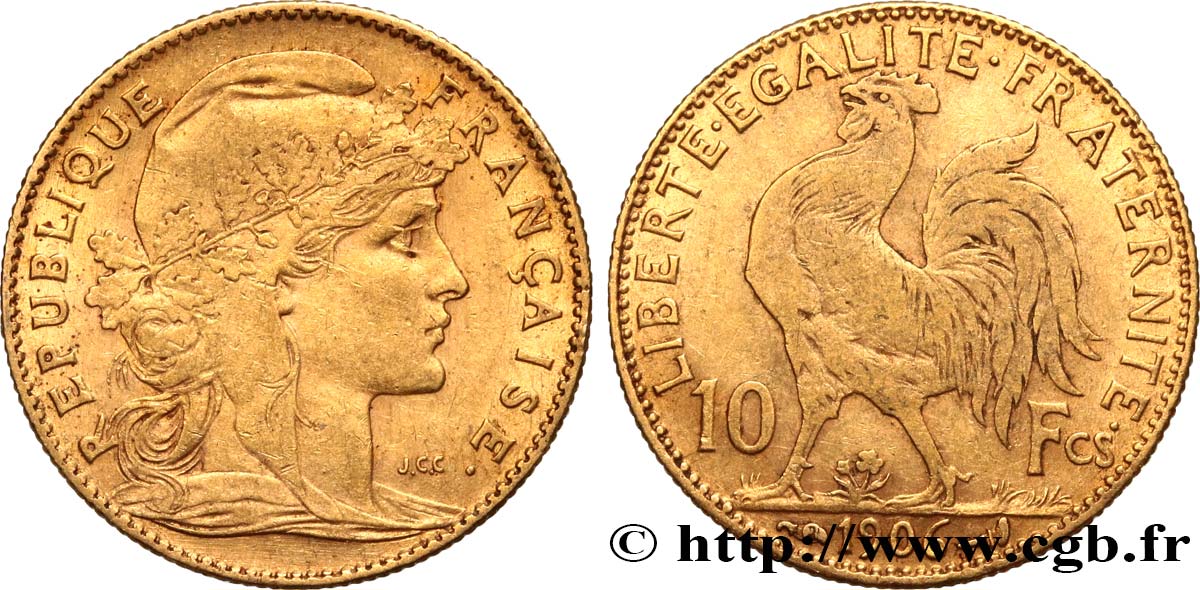 10 francs or Coq 1906 Paris F.509/7 BB45 