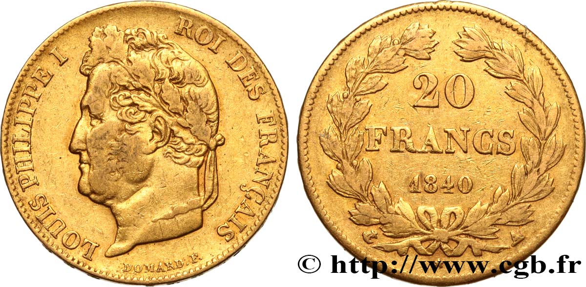 20 francs or Louis-Philippe, Domard 1840 Paris F.527/22 BC35 