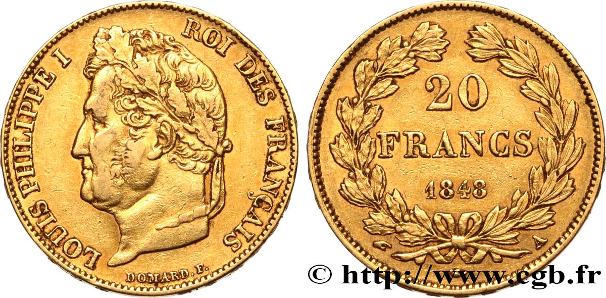 20 francs or Louis-Philippe, Domard 1848 Paris F.527/38 XF 