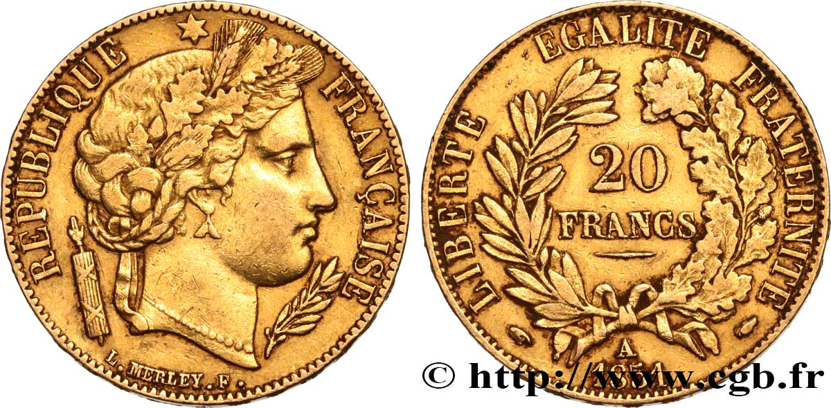 20 francs or Cérès 1851 Paris F.529/4 MBC40 