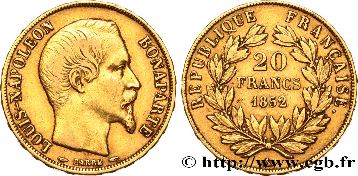 20 francs or Louis-Napoléon 1852 Paris F.530/1 XF40 