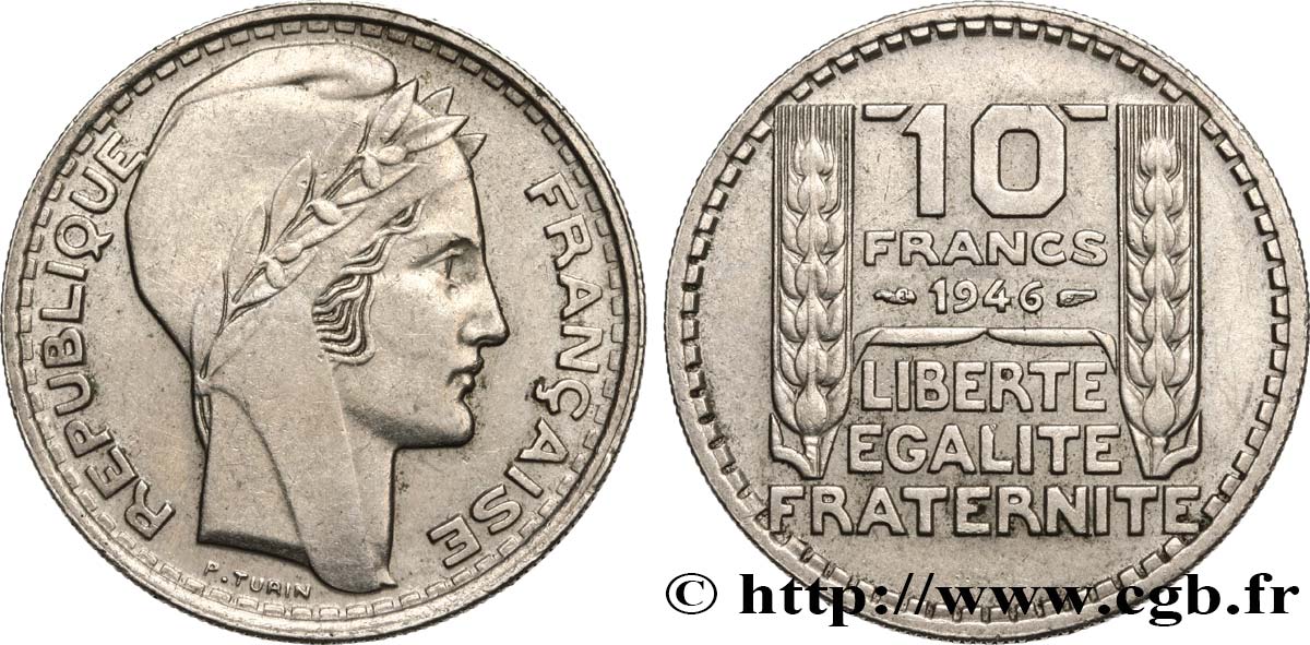 10 francs Turin, grosse tête, rameaux longs 1946 Paris F.361/3 SS48 