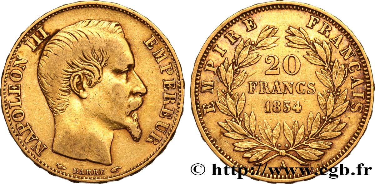 20 francs or Napoléon III, tête nue 1854 Paris F.531/2 MB35 