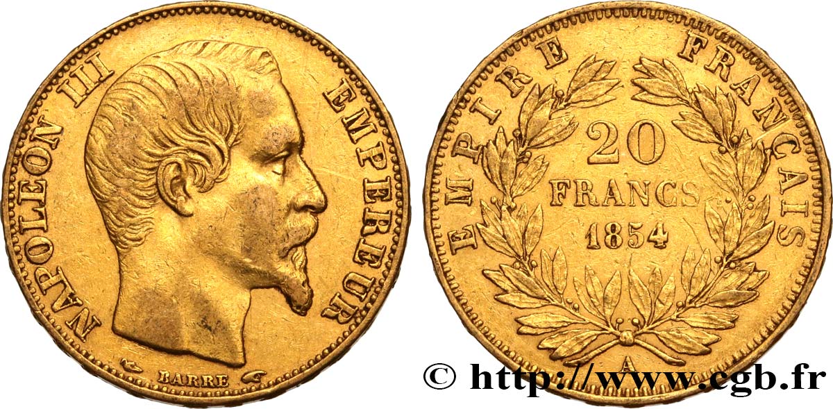 20 francs or Napoléon III, tête nue 1854 Paris F.531/2 TTB40 
