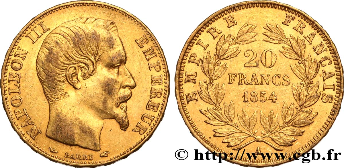 20 francs or Napoléon III, tête nue 1854 Paris F.531/2 TTB50 