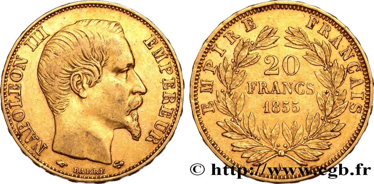 20 francs or Napoléon III, tête nue 1855 Paris F.531/4 TTB45 