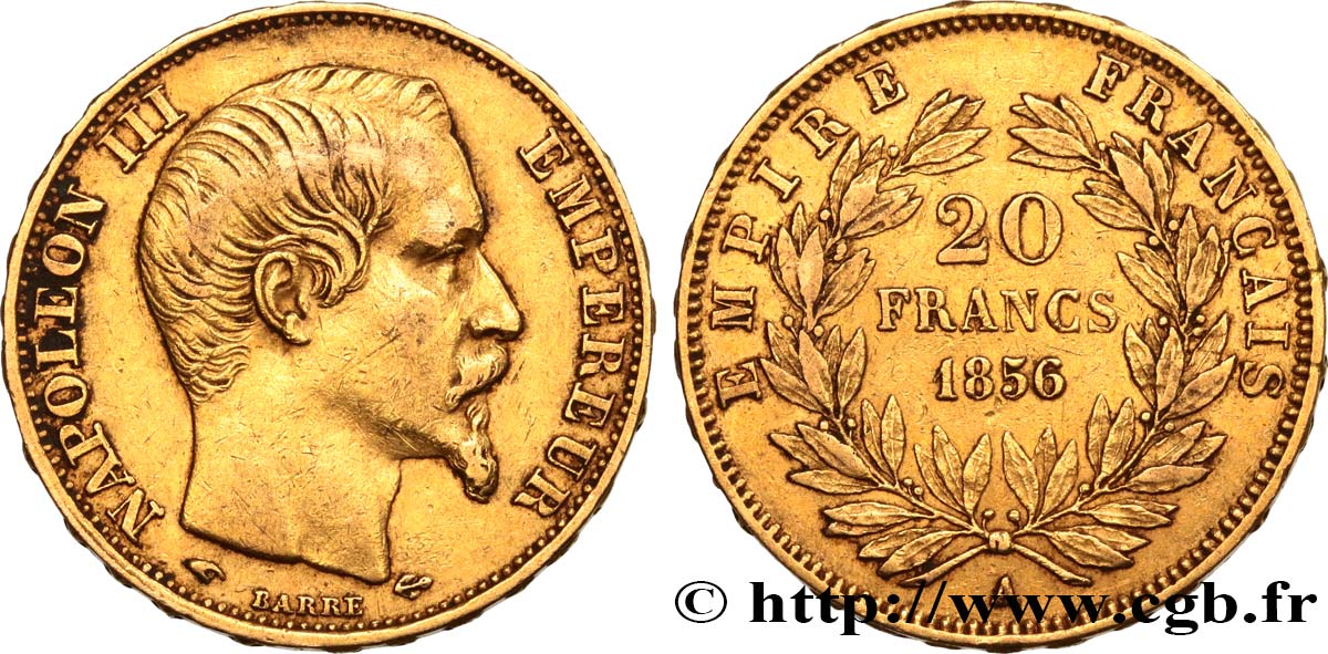 20 francs or Napoléon III, tête nue 1856 Paris F.531/9 q.BB 