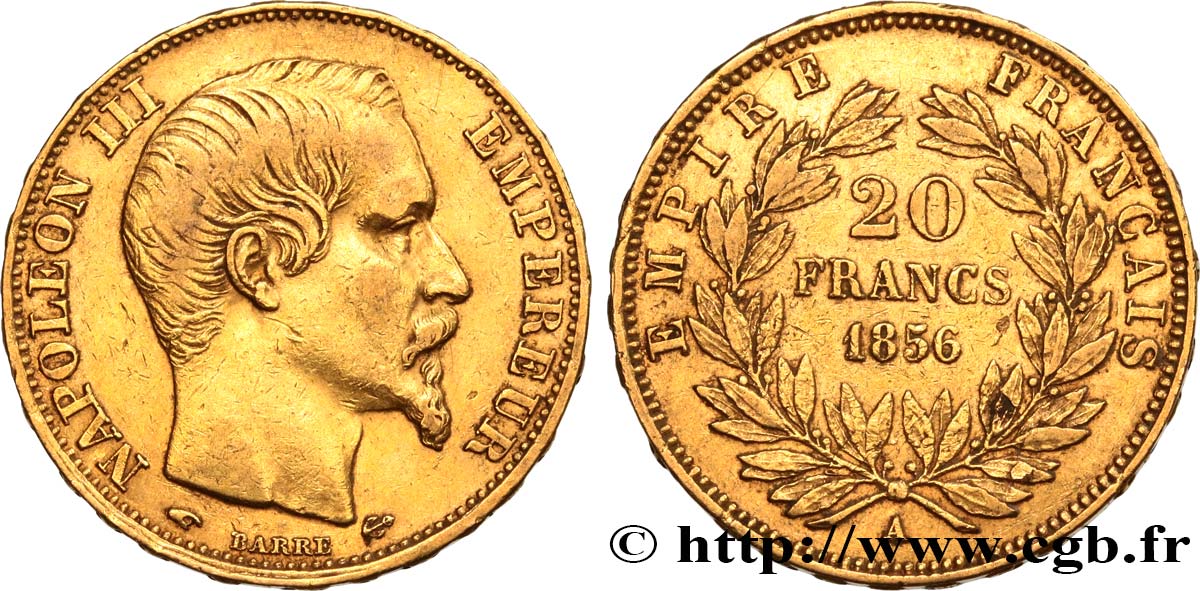 20 francs or Napoléon III, tête nue 1856 Paris F.531/9 MBC45 