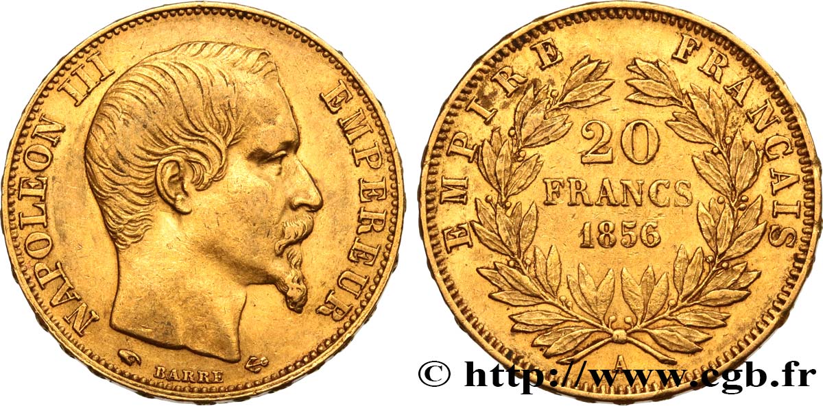 20 francs or Napoléon III, tête nue 1856 Paris F.531/9 MBC48 
