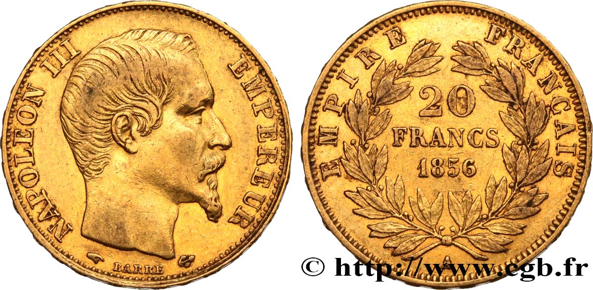 20 francs or Napoléon III, tête nue 1856 Paris F.531/9 SS45 