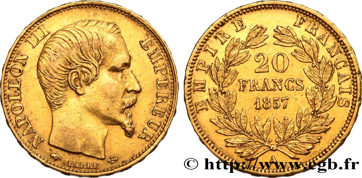 20 francs or Napoléon III, tête nue 1857 Paris F.531/12 BB48 