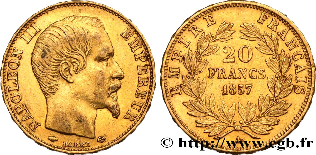 20 francs or Napoléon III, tête nue 1857 Paris F.531/12 TTB48 