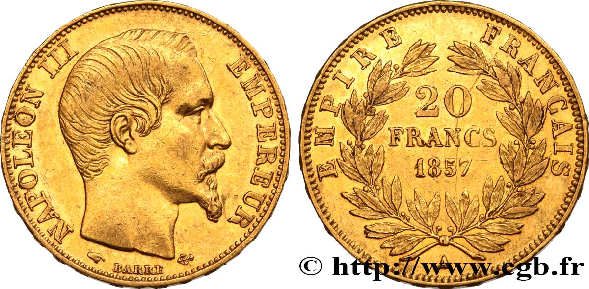20 francs or Napoléon III, tête nue 1857 Paris F.531/12 MBC 