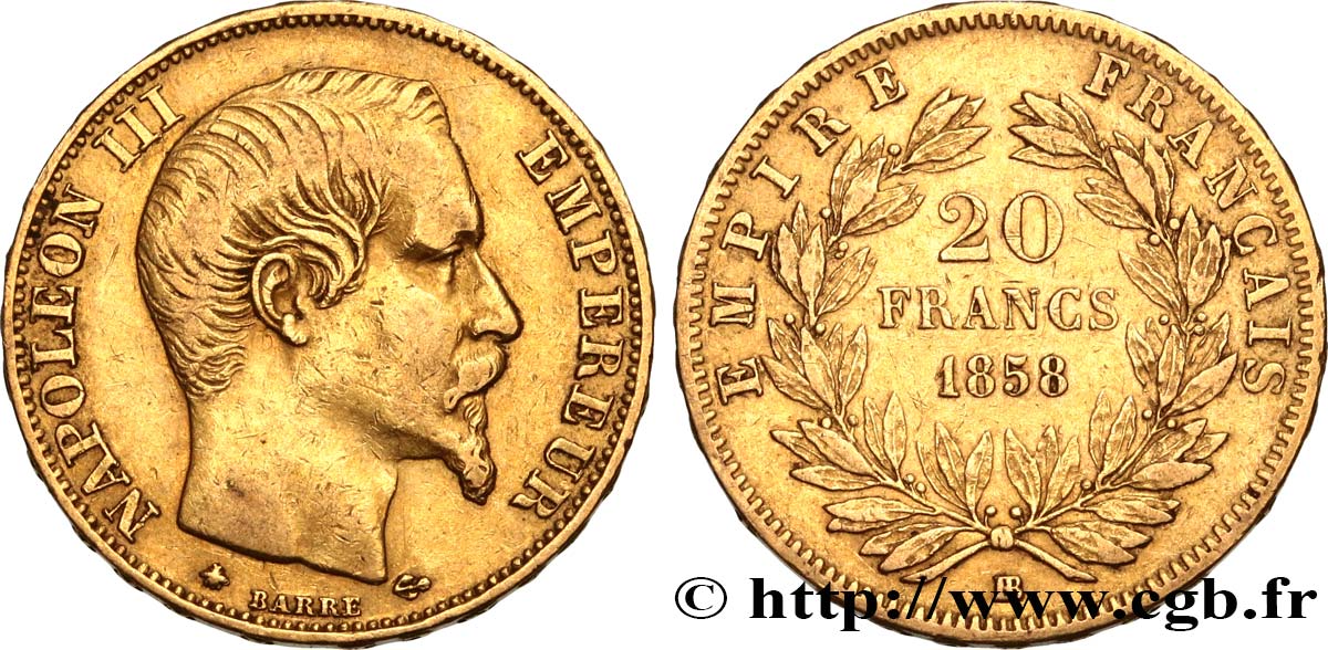 20 francs or Napoléon III, tête nue 1858 Strasbourg F.531/14 SS40 