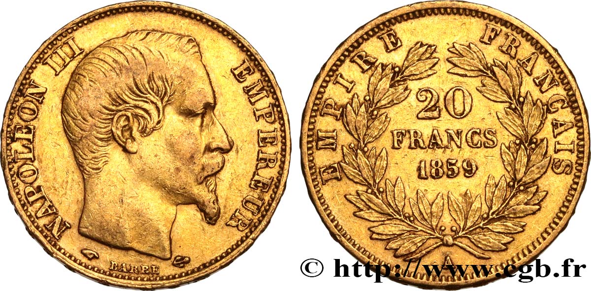 20 francs or Napoléon III, tête nue 1859 Paris F.531/15 BB 