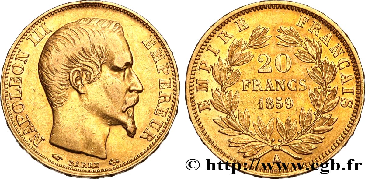 20 francs or Napoléon III, tête nue 1859 Paris F.531/15 MBC45 